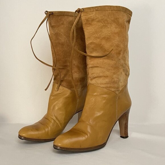 Vintage 1980s Reed Evins sz 8 Made in Italy Leather Suede Calf High Heel Boots - Picture 4 of 13